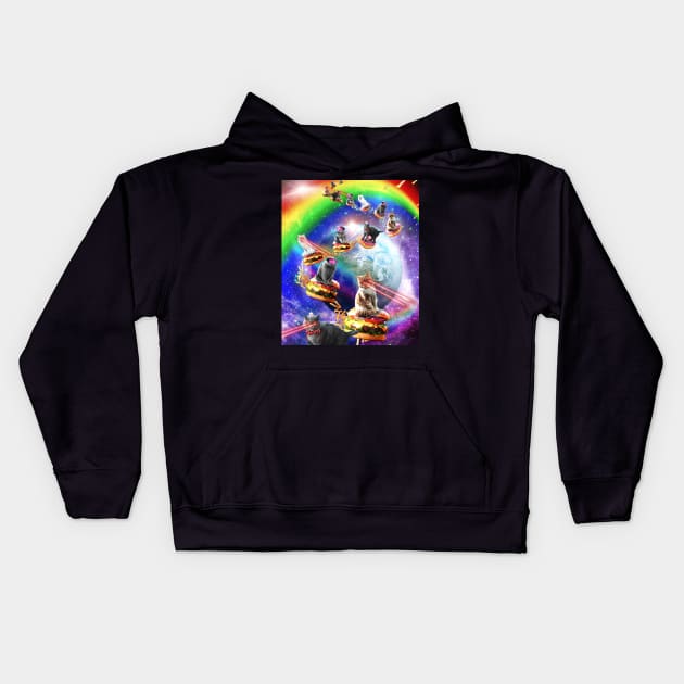 Space Galaxy Laser Lazer Cat Cats Burger Donut Pizza Rainbow Kids Hoodie by Random Galaxy